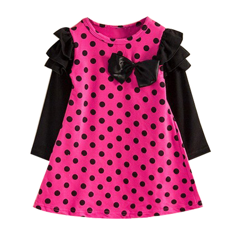 2021 New Girl Dress Spring bow princess dress Children clothes Dot long sleeve 2 colors dresses retail Design for Girls