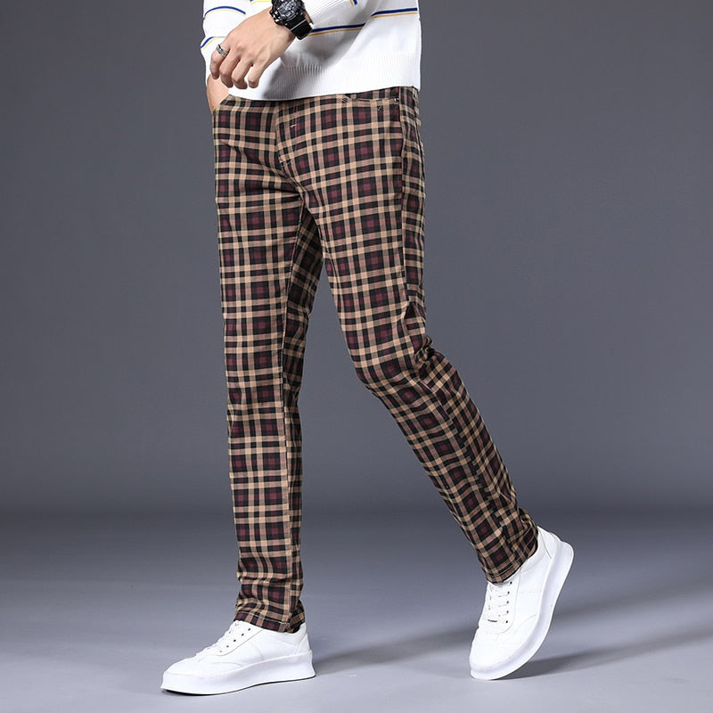 High Quality Spring Autumn Men's Plaid Casual Pants 98% Cotton Stretch Classic Slim Fit Trousers Male Large Size 40 42 6 Pattern