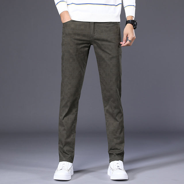 Jeywood Brand Spring Summer New Men's Slim Plaid Casual Pants High Quality 98%Cotton Stretch Classic Trousers Large Size 40 42