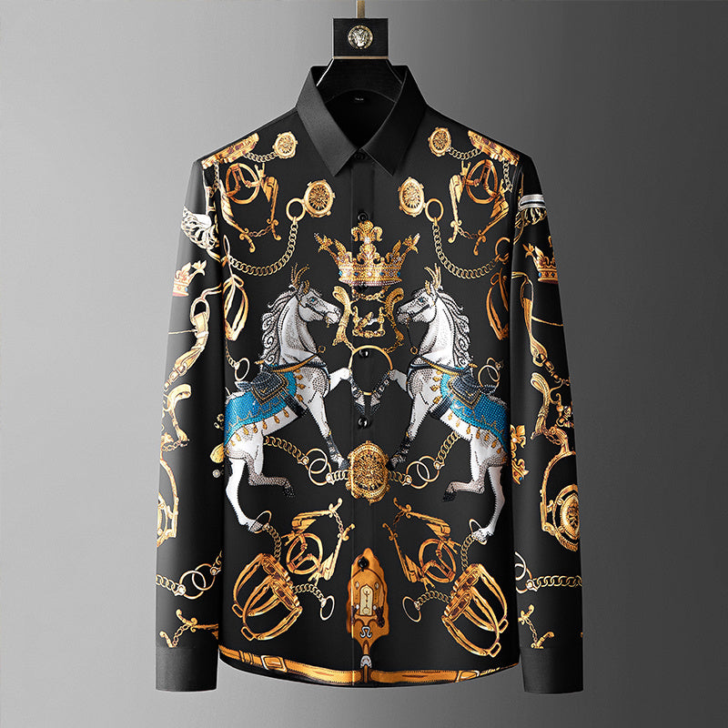 Luxury Crown Rhinestones Men Shirt Long Mouw Slender Social Party Tuxedo