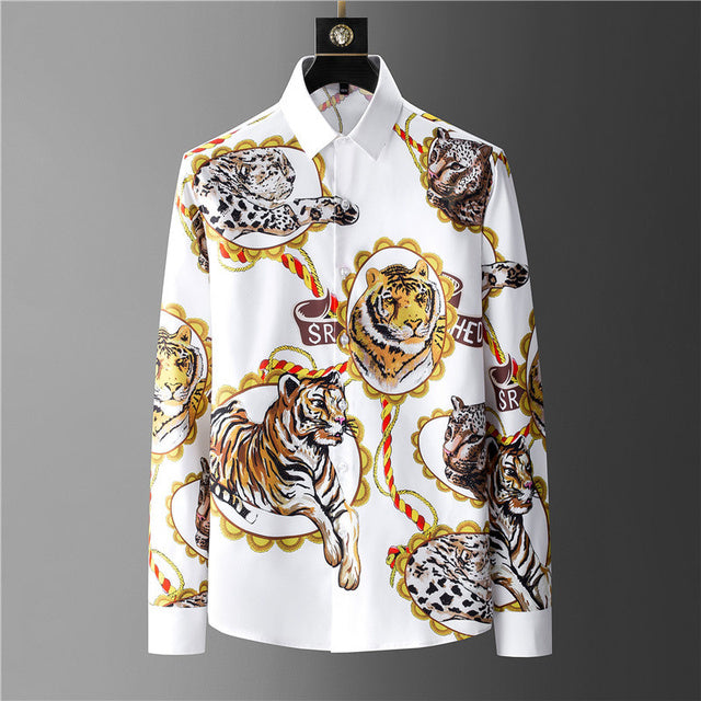 Luxury Crown Rhinestones Men Shirt Long Mouw Slender Social Party Tuxedo
