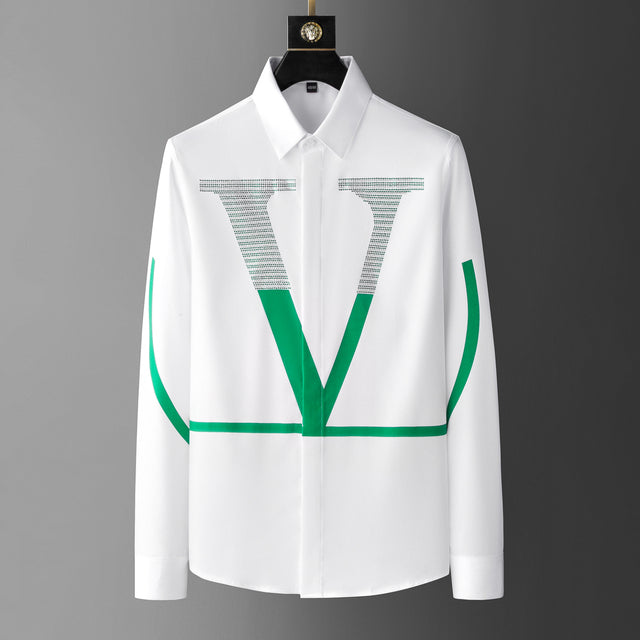 Luxury Crown Rhinestones Men Shirt Long Mouw Slender Social Party Tuxedo