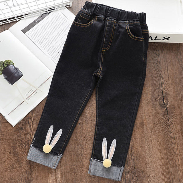 Menoea New Autumn baby girl clothes Light Blue Pantalon Fillette Jeans Cartoon Rabbit Ball Trousers Children's Pencil Leggings