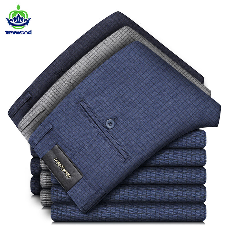 2022 New Plaid Suit Pants Men Cotton Work Formal Pant Slim Classic Business Blue Grey Black Trousers Male Brand Clothes 30-38
