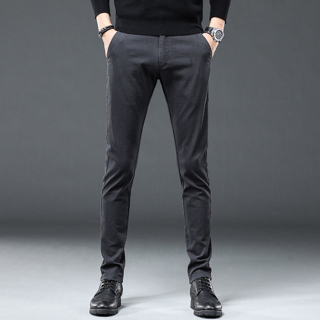 2022 New Plaid Suit Pants Men Cotton Work Formal Pant Slim Classic Business Blue Grey Black Trousers Male Brand Clothes 30-38