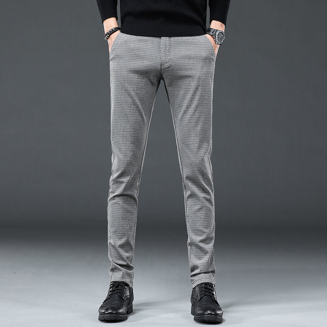2022 New Plaid Suit Pants Men Cotton Work Formal Pant Slim Classic Business Blue Grey Black Trousers Male Brand Clothes 30-38