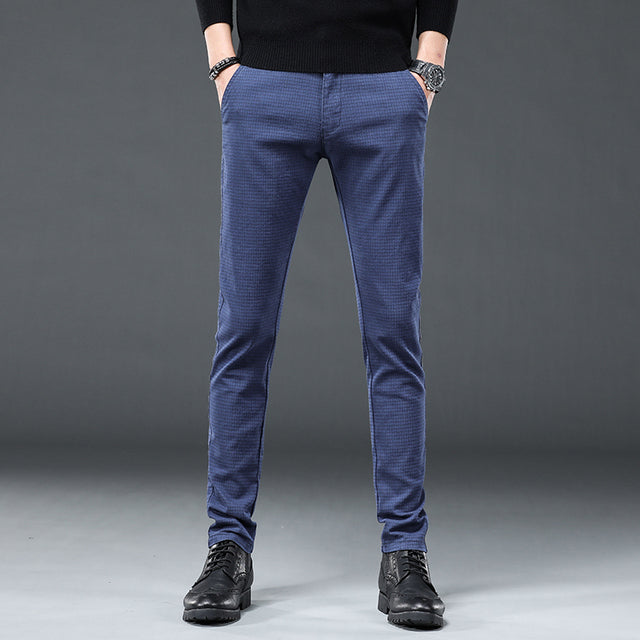 2022 New Plaid Suit Pants Men Cotton Work Formal Pant Slim Classic Business Blue Grey Black Trousers Male Brand Clothes 30-38