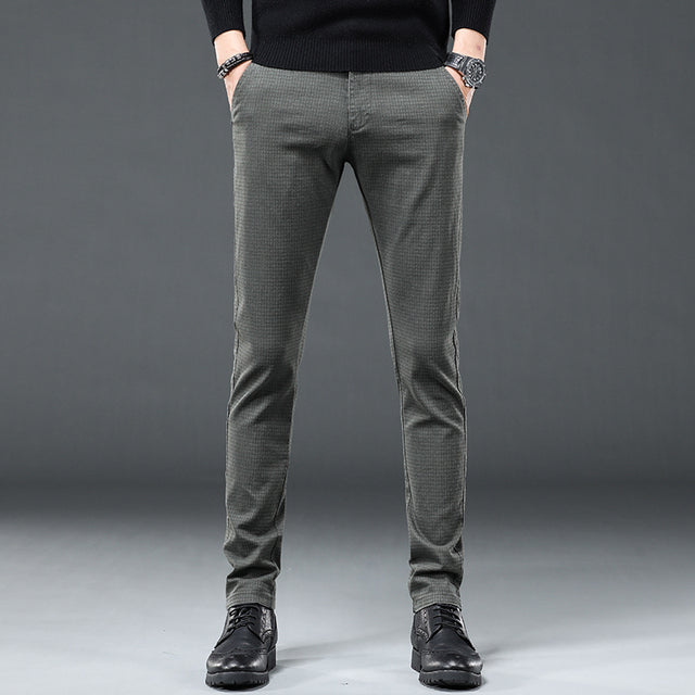 2022 New Plaid Suit Pants Men Cotton Work Formal Pant Slim Classic Business Blue Grey Black Trousers Male Brand Clothes 30-38