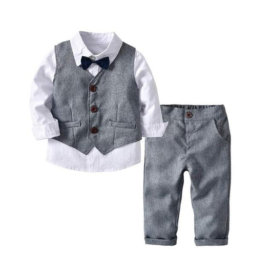 Boys Wedding Suits Kids Clothes Toddler Formal Kids Suit Children'S Wear Grey Vest + Shirt + Trousers Boys Outfit Baby Clothes