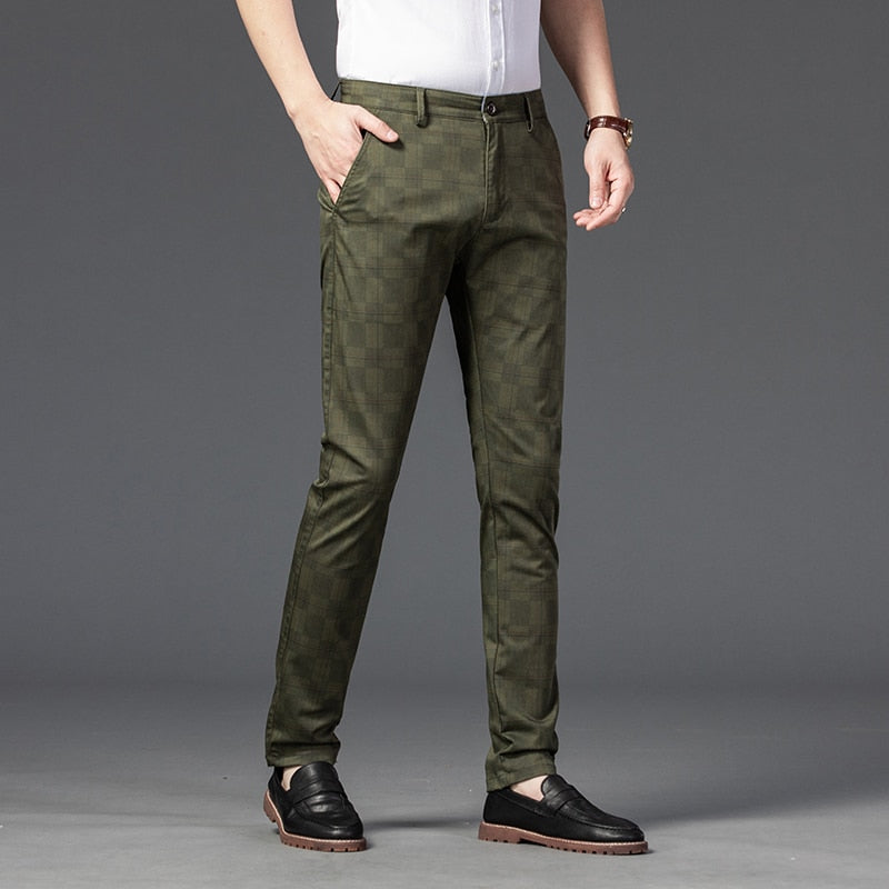 7 Color Classic Men's Plaid Casual Pants 2021 Luxury Spring Summer New Fashion Business Cotton Stretch Straight Trousers Male