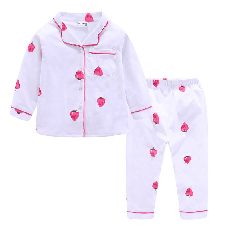 Mudkingdom Strawberry Girls Pajamas Set with Collar Soft Cotton Girl Jammies Pajama Outfit Long Sleeve and Pants Sleepwear Suit