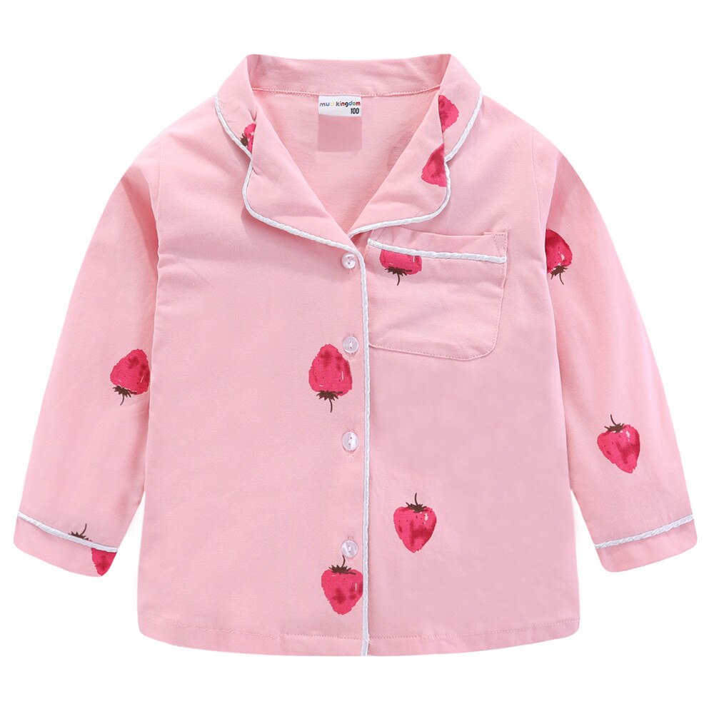 Mudkingdom Strawberry Girls Pajamas Set with Collar Soft Cotton Girl Jammies Pajama Outfit Long Sleeve and Pants Sleepwear Suit