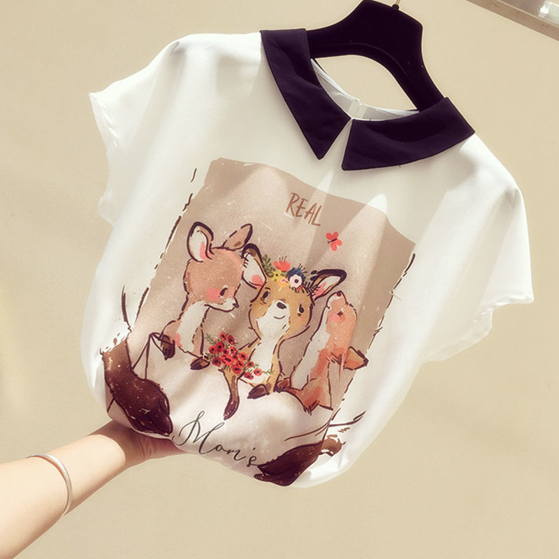 Women's Spring Summer Style Blouses Shirt Women's Elegant Short Sleeve Animal Printed Casual Loose Tops DD9064