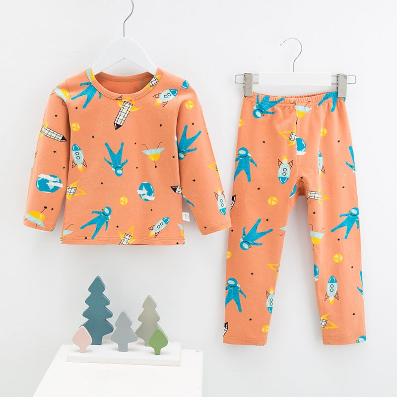 Menoea 2021 Spring Winter Children Cartoon Really Cotton Lining Underwear Set Children's Warm Home Pajamas Suits New Arrivals
