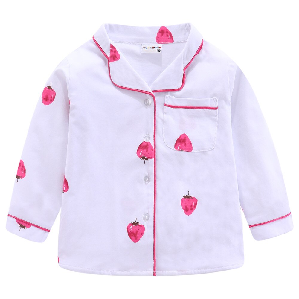 Mudkingdom Strawberry Girls Pajamas Set with Collar Soft Cotton Girl Jammies Pajama Outfit Long Sleeve and Pants Sleepwear Suit