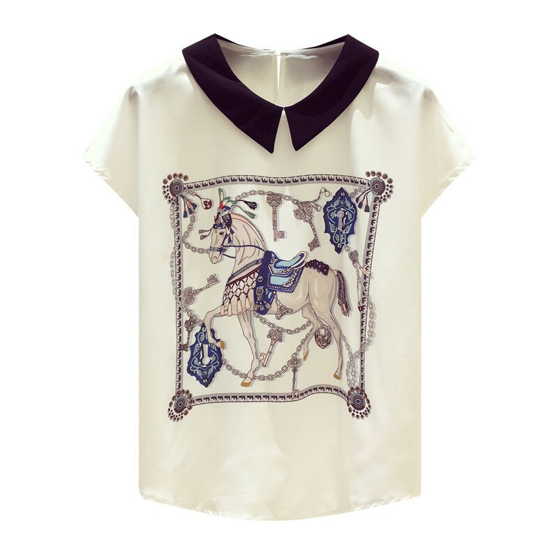 Women's Spring Summer Style Blouses Shirt Women's Elegant Short Sleeve Animal Printed Casual Loose Tops DD9064
