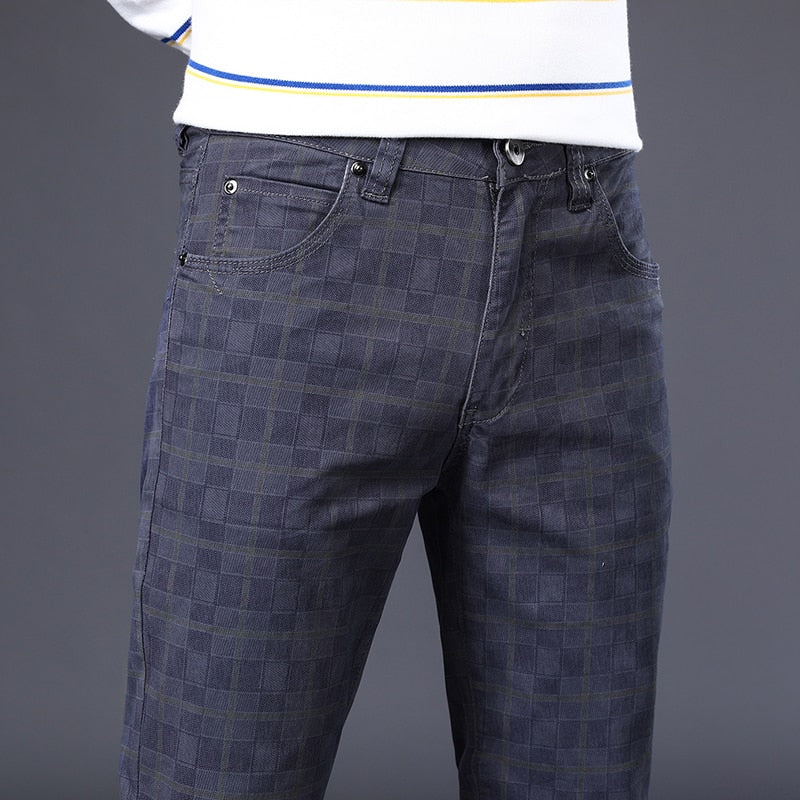 High Quality Spring Autumn Men's Plaid Casual Pants 98% Cotton Stretch Classic Slim Fit Trousers Male Large Size 40 42 6 Pattern
