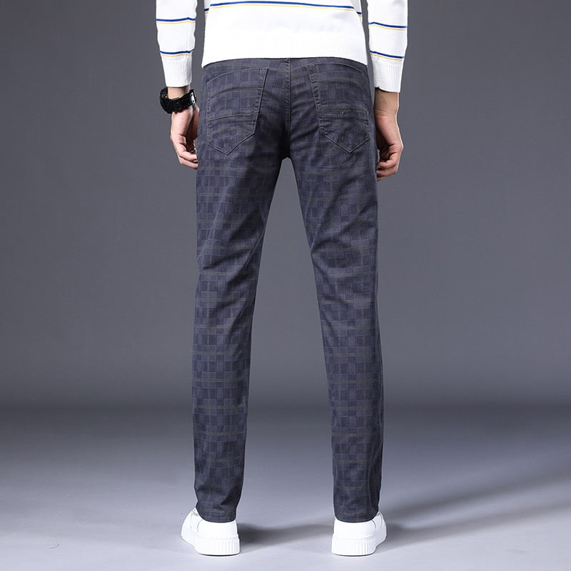 High Quality Spring Autumn Men's Plaid Casual Pants 98% Cotton Stretch Classic Slim Fit Trousers Male Large Size 40 42 6 Pattern