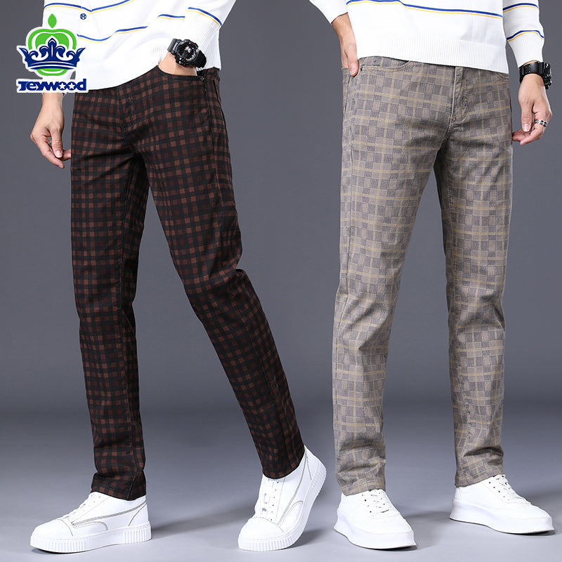 High Quality Spring Autumn Men's Plaid Casual Pants 98% Cotton Stretch Classic Slim Fit Trousers Male Large Size 40 42 6 Pattern
