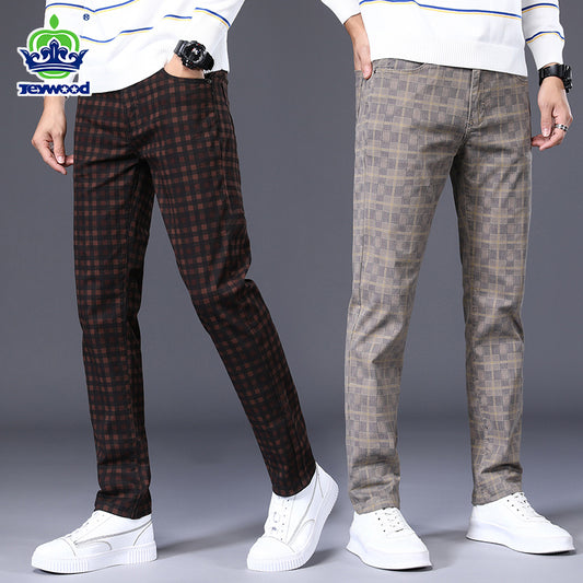 High Quality Spring Autumn Men's Plaid Casual Pants 98% Cotton Stretch Classic Slim Fit Trousers Male Large Size 40 42 6 Pattern