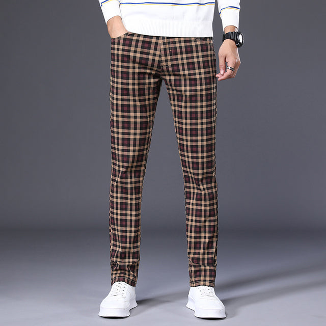 High Quality Spring Autumn Men's Plaid Casual Pants 98% Cotton Stretch Classic Slim Fit Trousers Male Large Size 40 42 6 Pattern