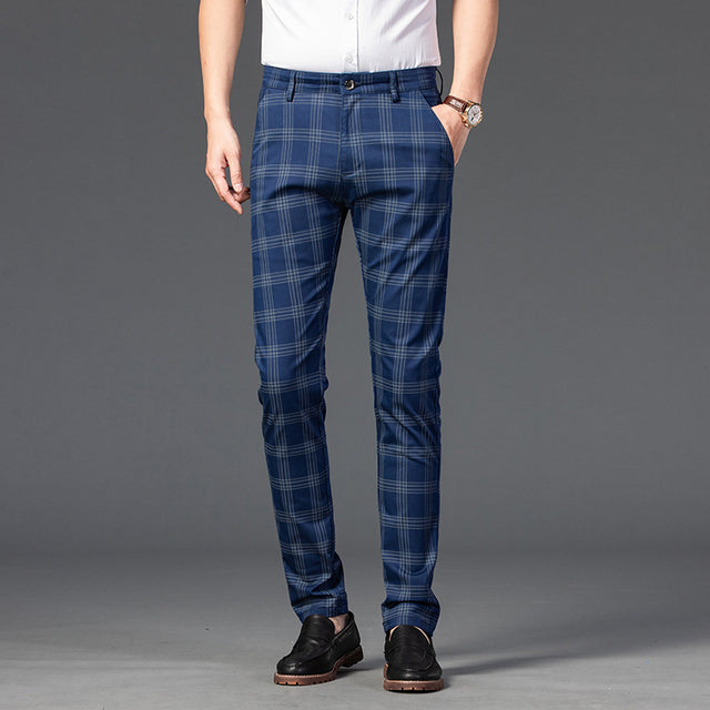 Jeywood Brand New Mens Casual Pants Stretch Stripe Plaid Cotton Skinny Slim Cutting Army Green Office wedding Trousers Male