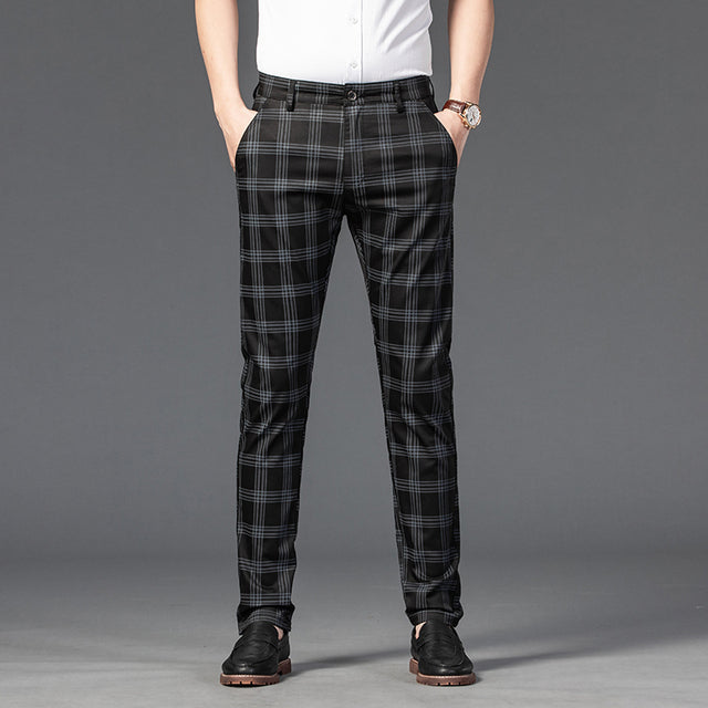 Jeywood Brand New Mens Casual Pants Stretch Stripe Plaid Cotton Skinny Slim Cutting Army Green Office wedding Trousers Male
