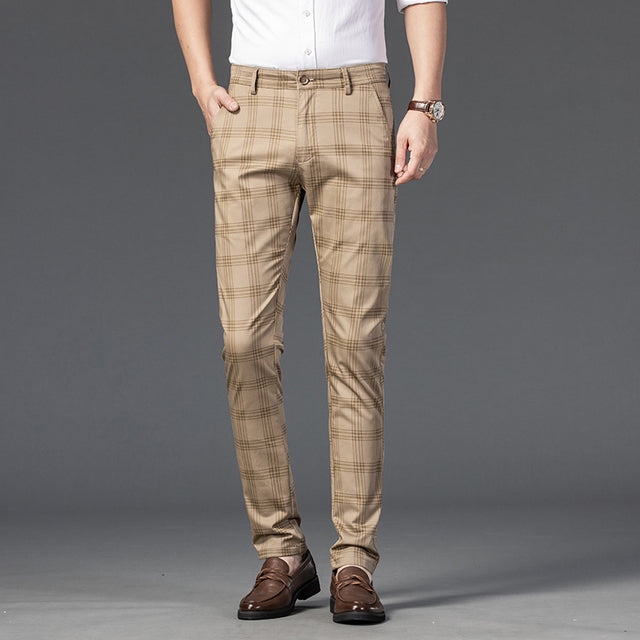 Jeywood Brand New Mens Casual Pants Stretch Stripe Plaid Cotton Skinny Slim Cutting Army Green Office wedding Trousers Male