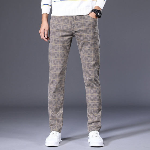 Jeywood Brand Spring Summer New Men's Slim Plaid Casual Pants High Quality 98%Cotton Stretch Classic Trousers Large Size 40 42