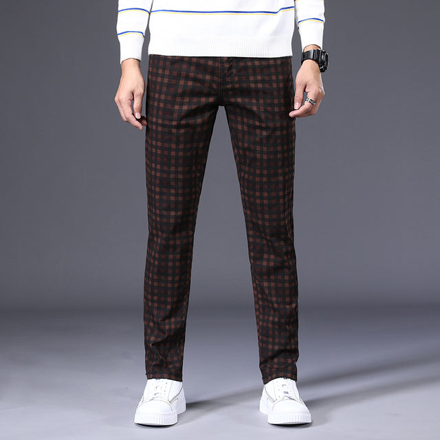 Jeywood Brand Spring Summer New Men's Slim Plaid Casual Pants High Quality 98%Cotton Stretch Classic Trousers Large Size 40 42