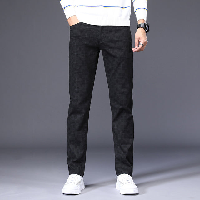 Jeywood Brand Spring Summer New Men's Slim Plaid Casual Pants High Quality 98%Cotton Stretch Classic Trousers Large Size 40 42