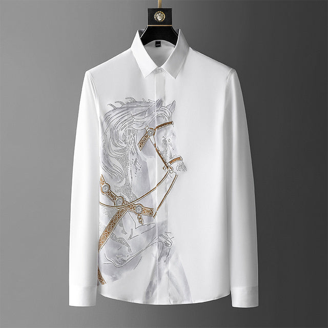 Luxury Crown Rhinestones Men Shirt Long Mouw Slender  Social Party Tuxedo