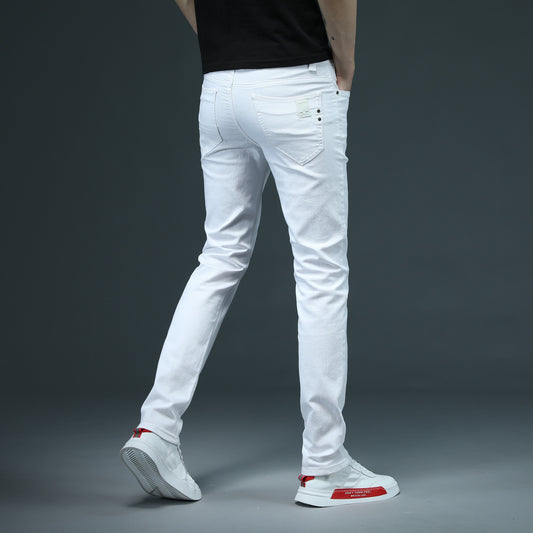 Men's Fitted Slim White Jeans 2021 Spring Classic Brand High Quality Comfortable Cotton Stretch Fashion Casual Pants