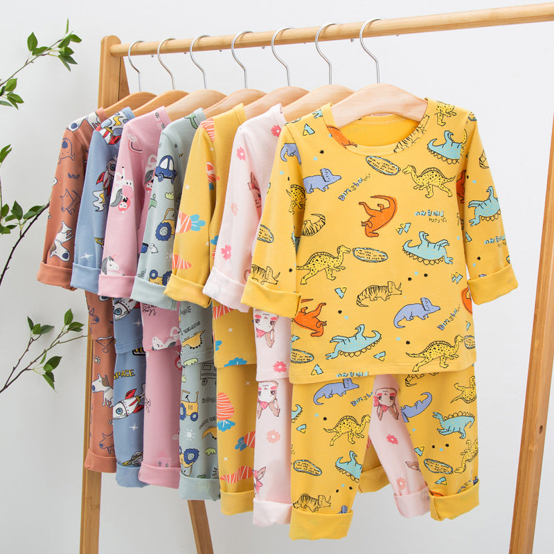 Menoea 2021 Spring Winter Children Cartoon Really Cotton Lining Underwear Set Children's Warm Home Pajamas Suits New Arrivals