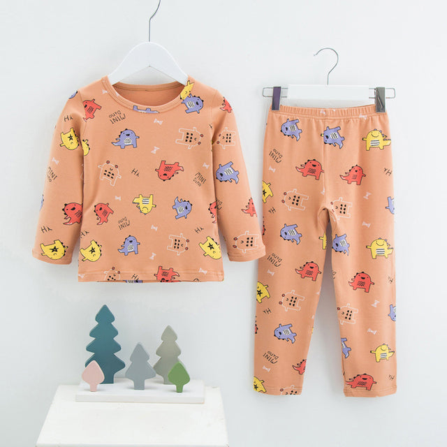 Menoea 2021 Spring Winter Children Cartoon Really Cotton Lining Underwear Set Children's Warm Home Pajamas Suits New Arrivals