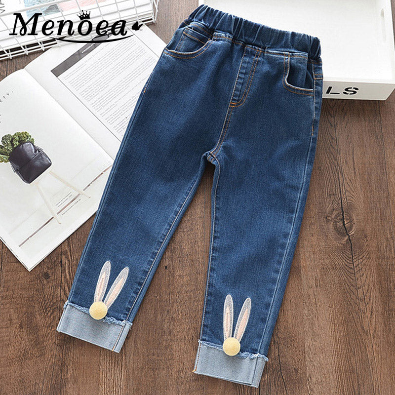 Menoea New Autumn baby girl clothes Light Blue Pantalon Fillette Jeans Cartoon Rabbit Ball Trousers Children's Pencil Leggings