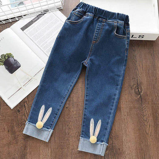 Menoea New Autumn baby girl clothes Light Blue Pantalon Fillette Jeans Cartoon Rabbit Ball Trousers Children's Pencil Leggings