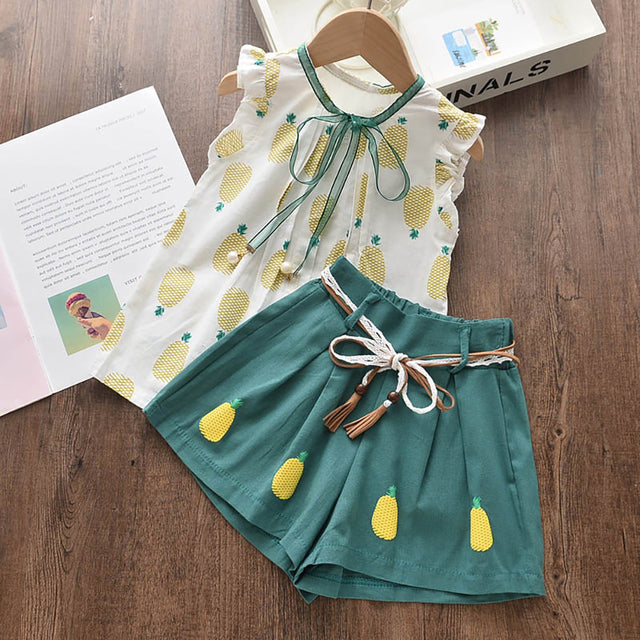 Menoea Toddler Girls Clothes Sets 2022 New Summer Patchwork T-shirts + Plaid Bow Shorts Casual Outfits Baby Kids Clothing Suits