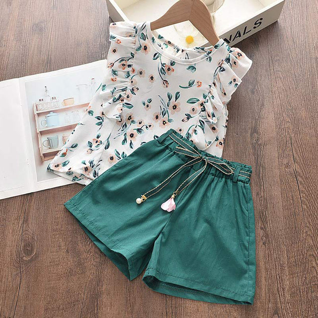 Menoea Toddler Girls Clothes Sets 2022 New Summer Patchwork T-shirts + Plaid Bow Shorts Casual Outfits Baby Kids Clothing Suits