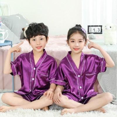 Kids Silk Pajamas Set - Short Sleeve