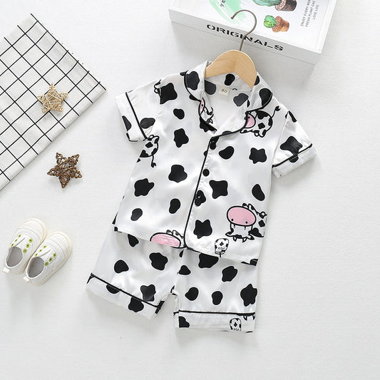 Girls Satin Silk Pajamas Set Kids Boy Cartoon Sleepwear Outfits Summer Toddler Short Sleeve+shorts Boy Leisure Wear Home Clothes
