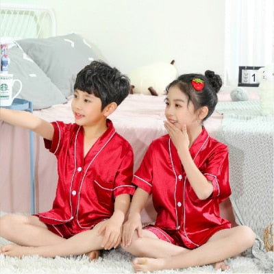 Kids Silk Pajamas Set - Short Sleeve