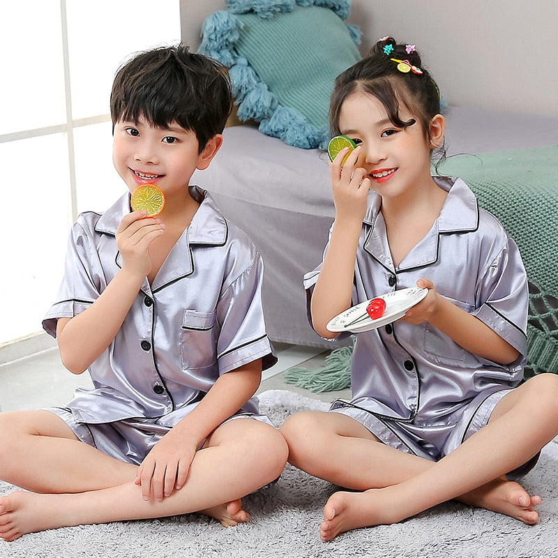 Kids Silk Pajamas Set - Short Sleeve