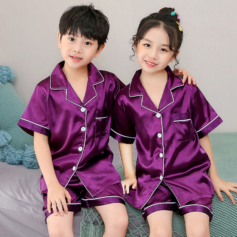 Kids Silk Pajamas Set - Short Sleeve