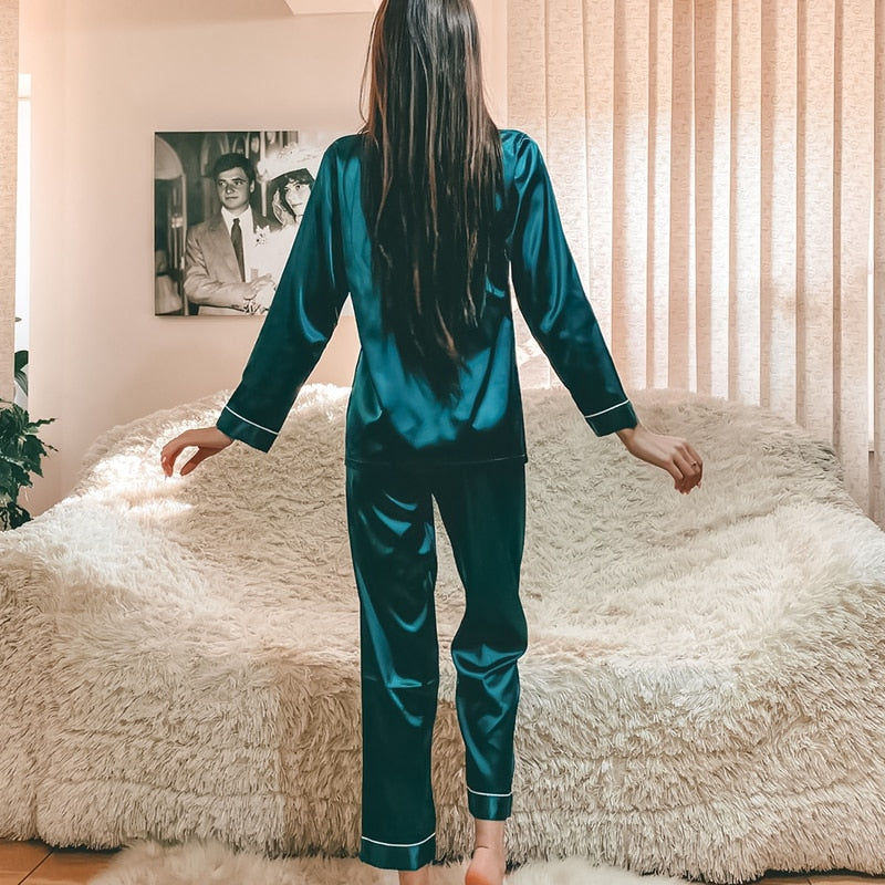 Pink Women's 7 Pieces Pajamas Sets Faux Silk Striped Pyjama Women Sleepwear Spring Summer Autumn Homewear Lounge Home Clothes
