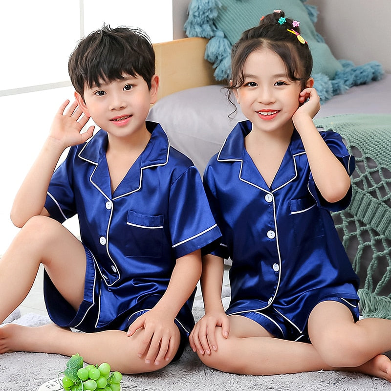 Kids Silk Pajamas Set - Short Sleeve