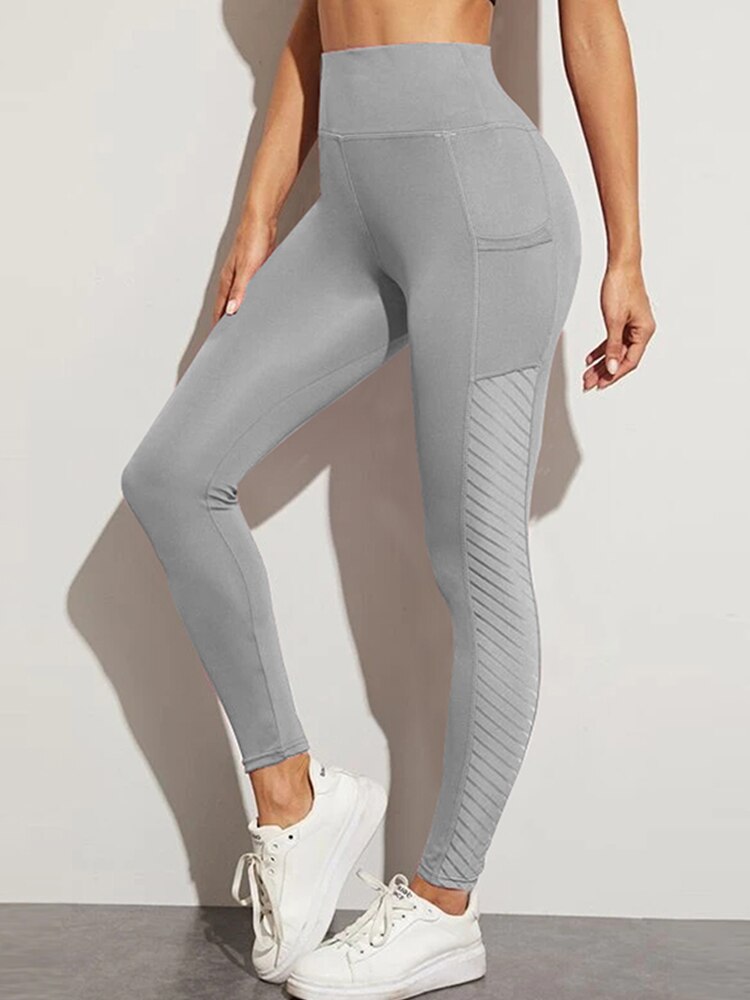 Women's Casual Fitness Leggings Seamless Mesh Sports Fitness Leggings Fashion High Waist Women Leggings Women Yoga Running Pants