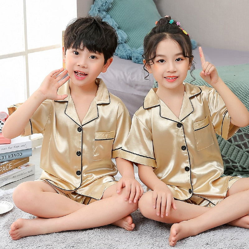 Kids Silk Pajamas Set - Short Sleeve
