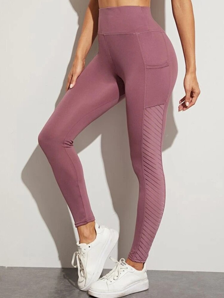 Women's Casual Fitness Leggings Seamless Mesh Sports Fitness Leggings Fashion High Waist Women Leggings Women Yoga Running Pants