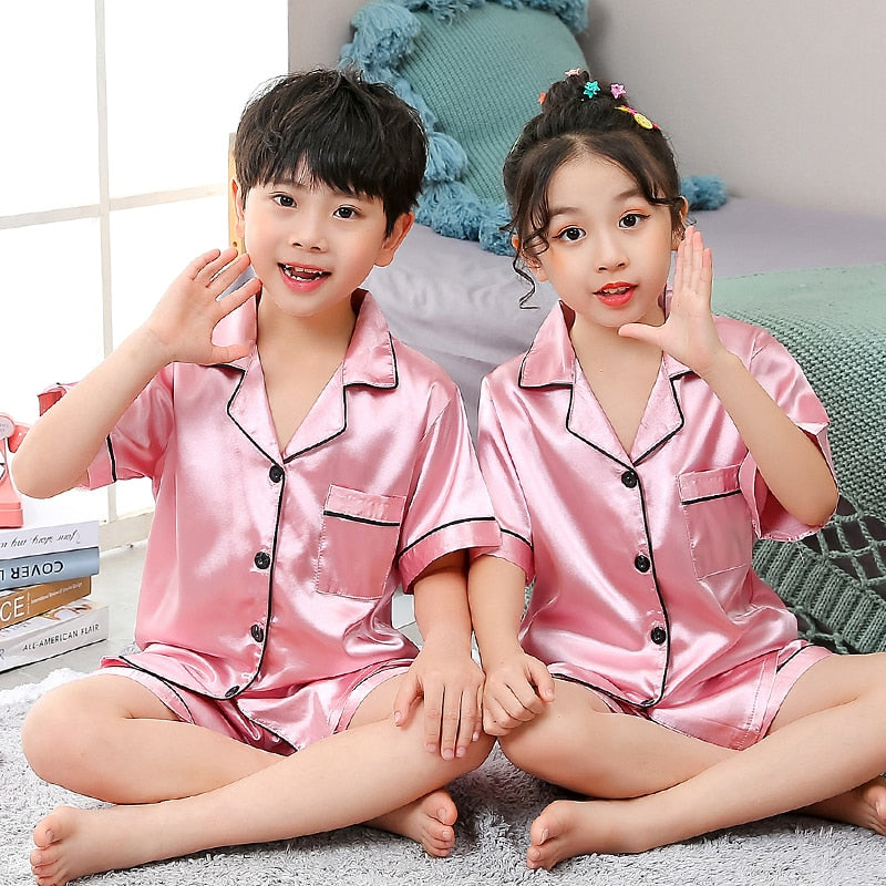 Kids Silk Pajamas Set - Short Sleeve